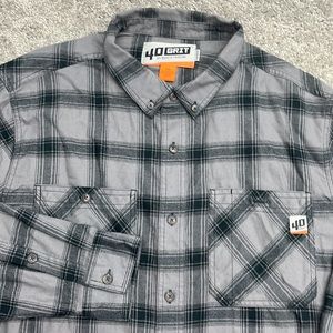 40 Grit Duluth Trading Gray Black Flannel Check Button Up Shirt Men’s 2XL